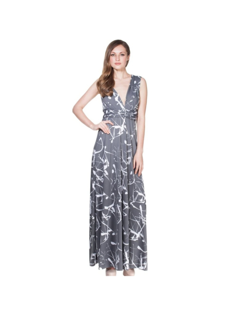 Von Ronen White and Gray Long Transformer Convertible Dress, One Size